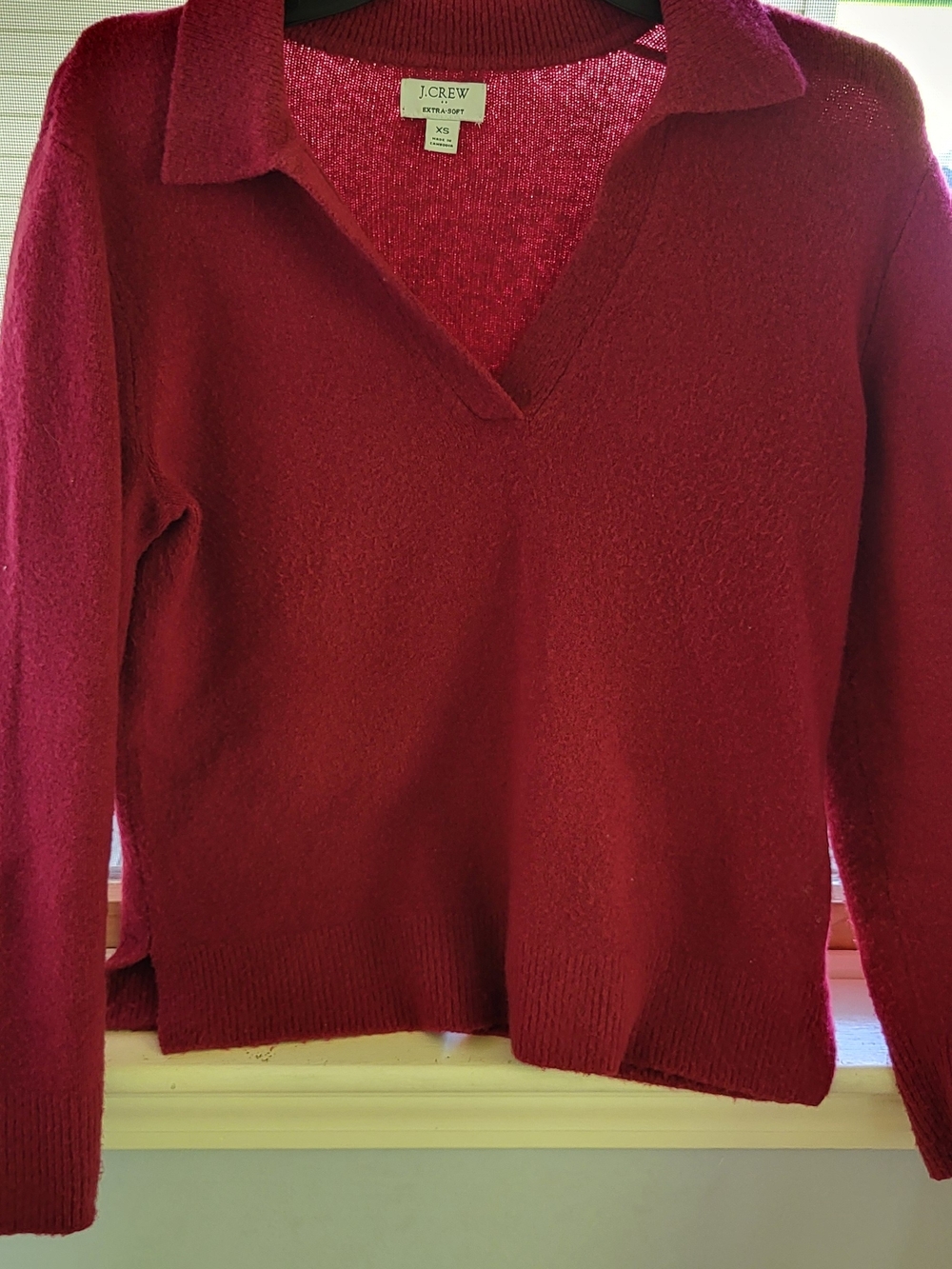 J. Crew Women's V-Neck Collared Sweater in Rich Red